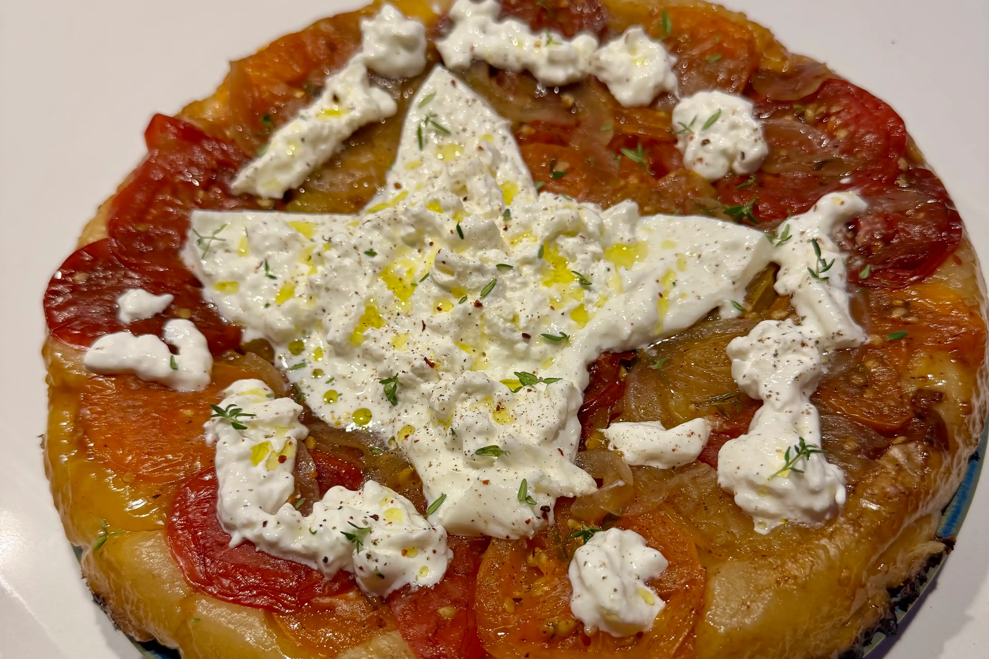 Tarte Tatin with Tomatoes and Burrata