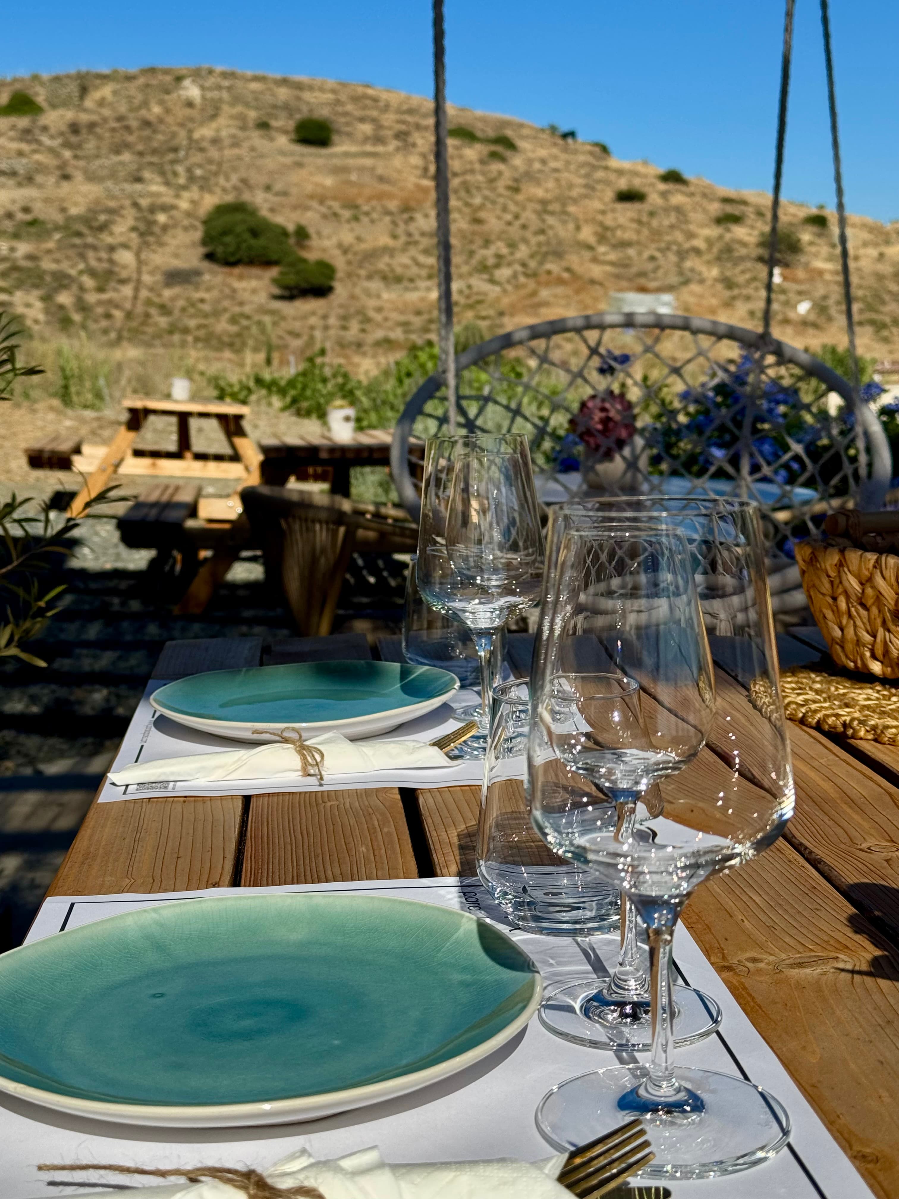 The table at Para...kopois, where the wine tasting takes place.