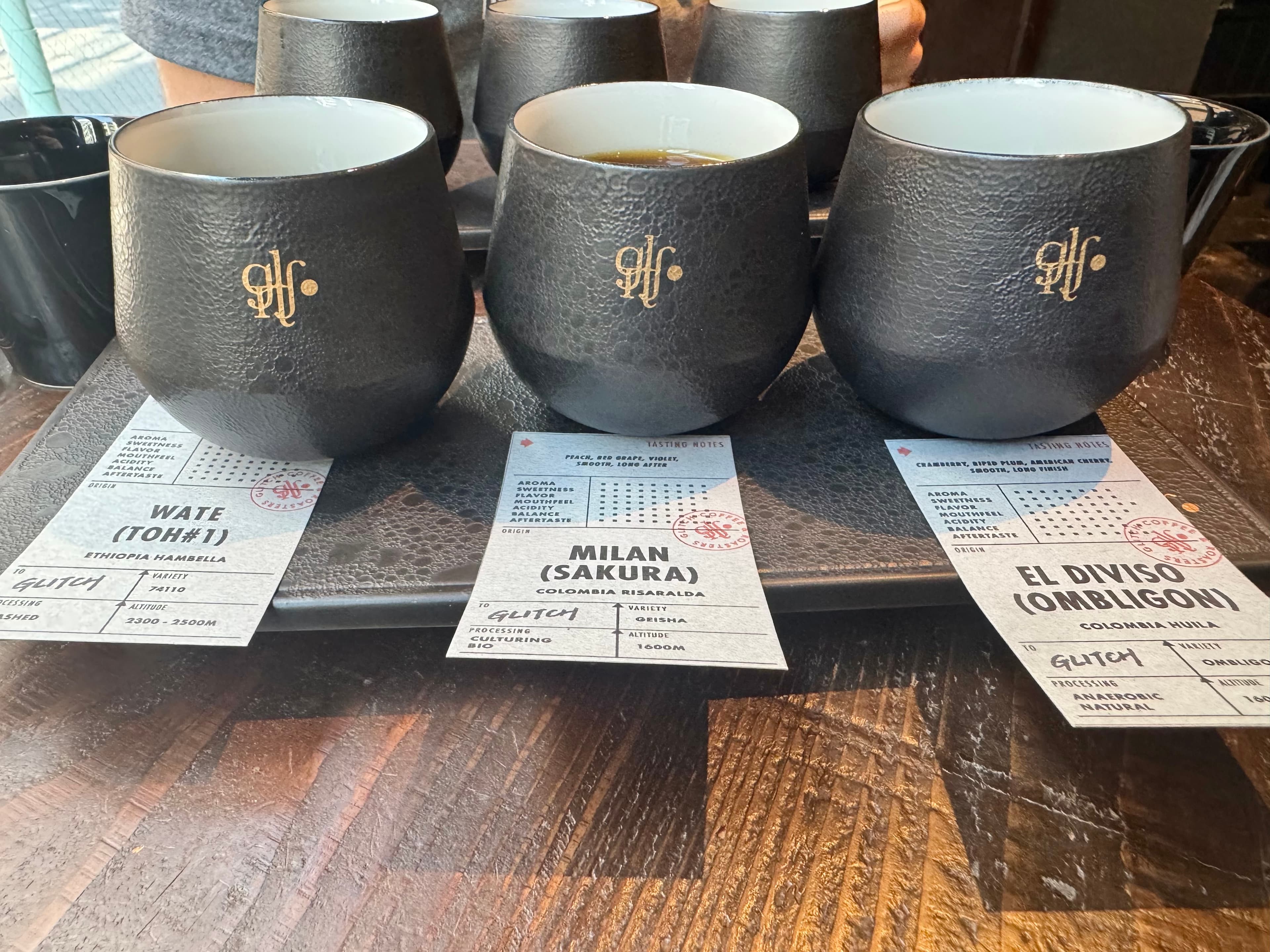 The three options I chose at the coffee tasting at Glitch.