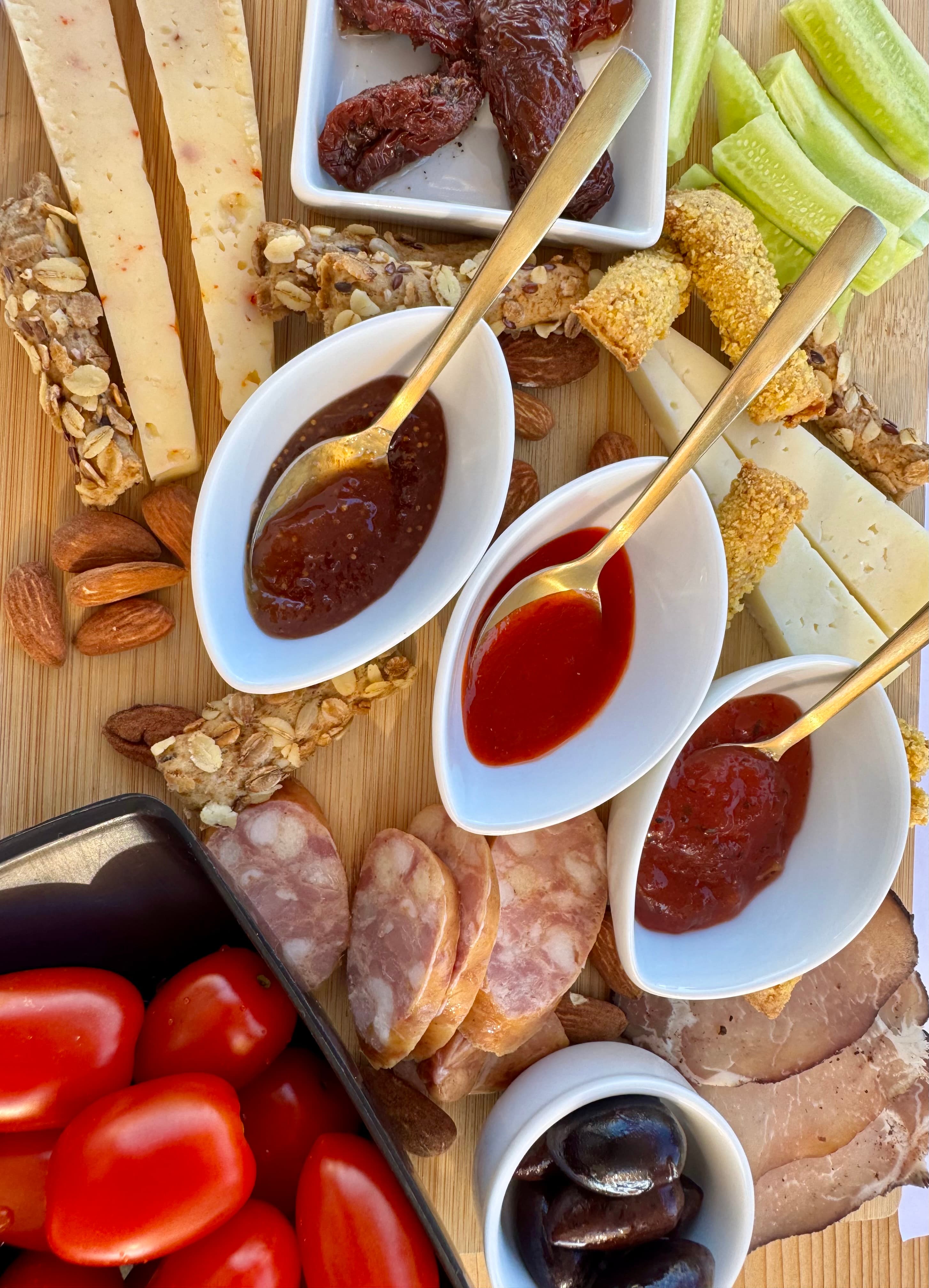 The platter of local delicacies they prepared for us to enjoy with the wine.
