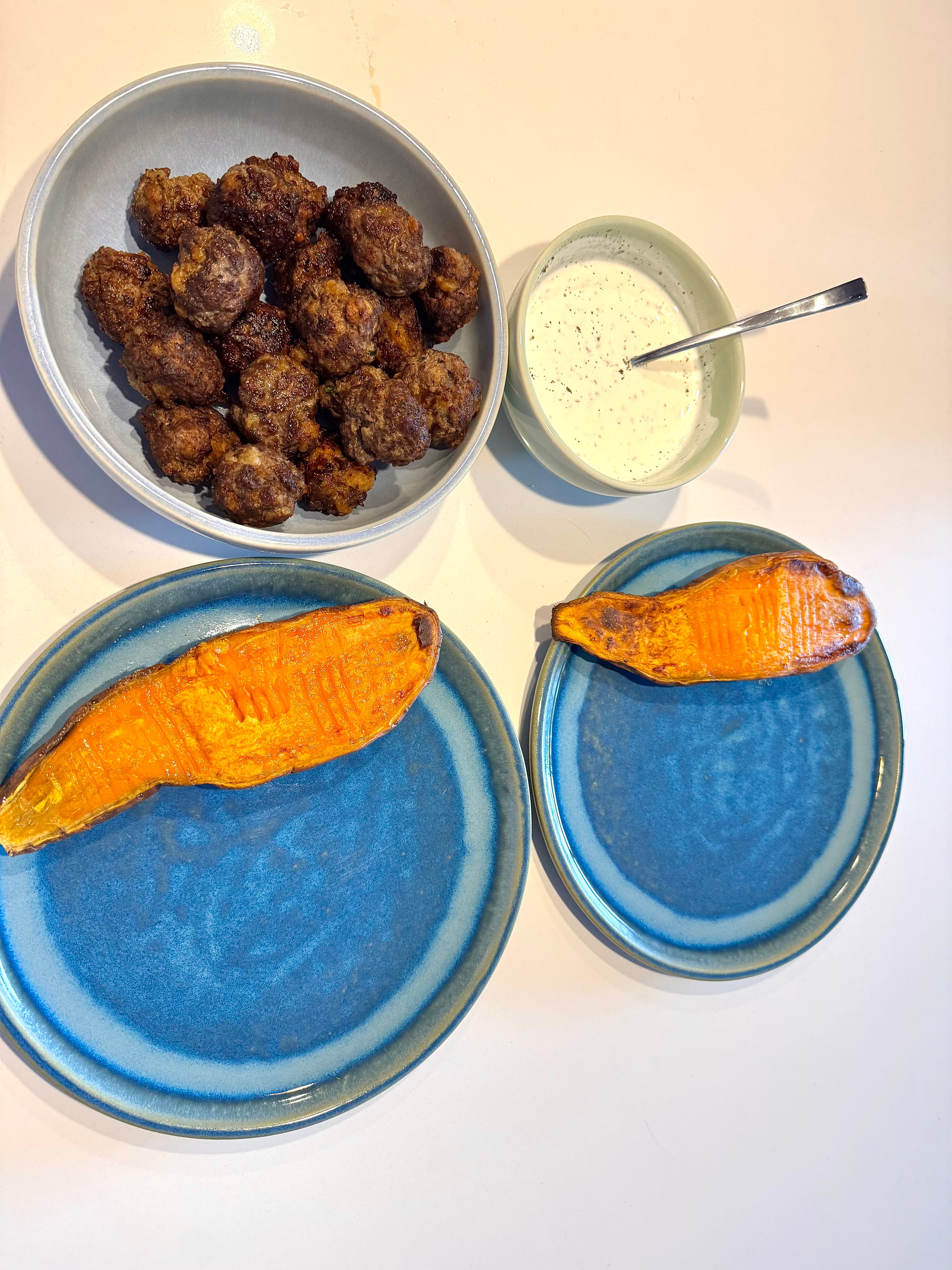 Grandma's Keftedakia (Meatballs) with Baked Sweet Potatoes
