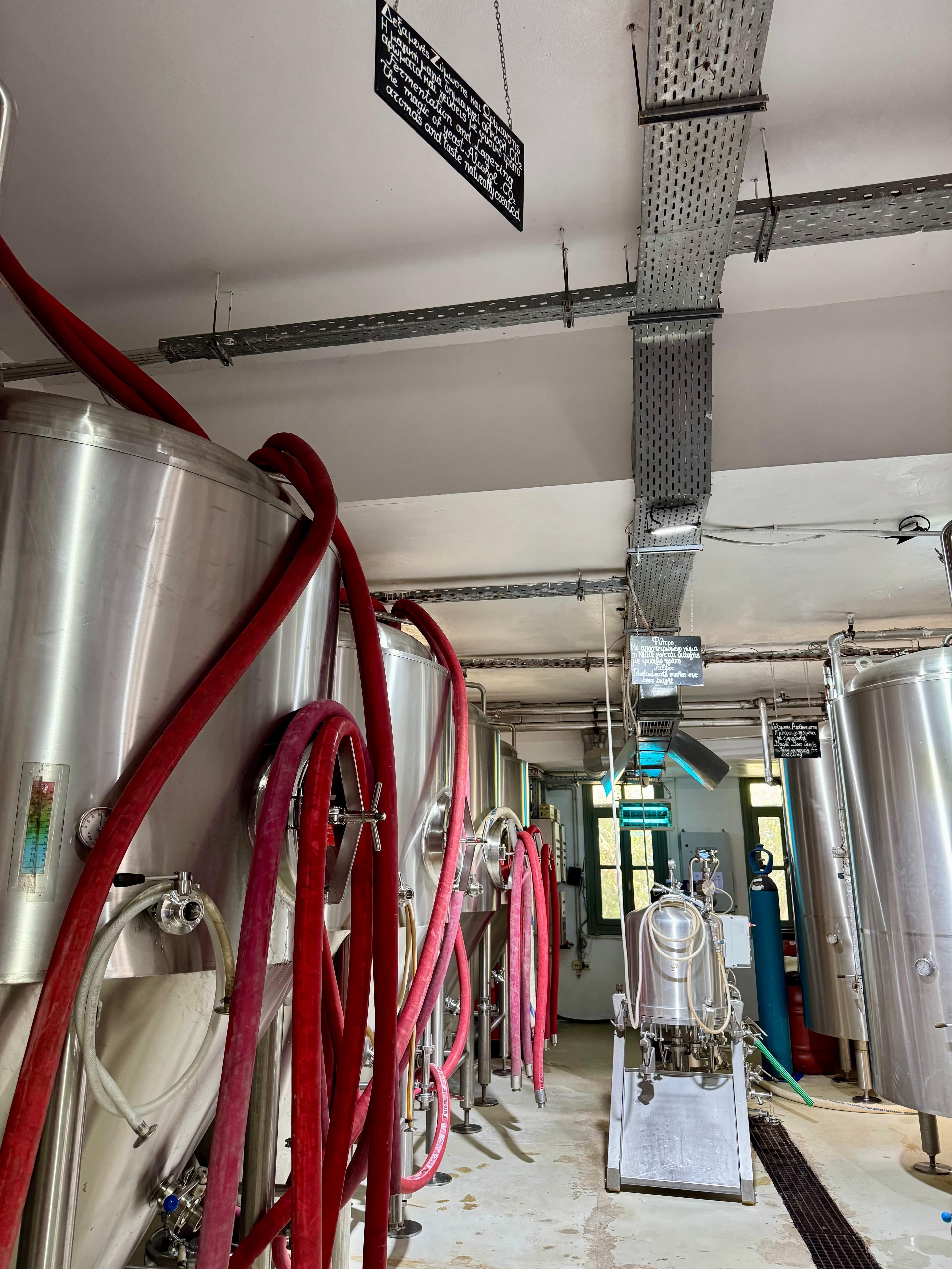 Fermentation and lagering tanks.
