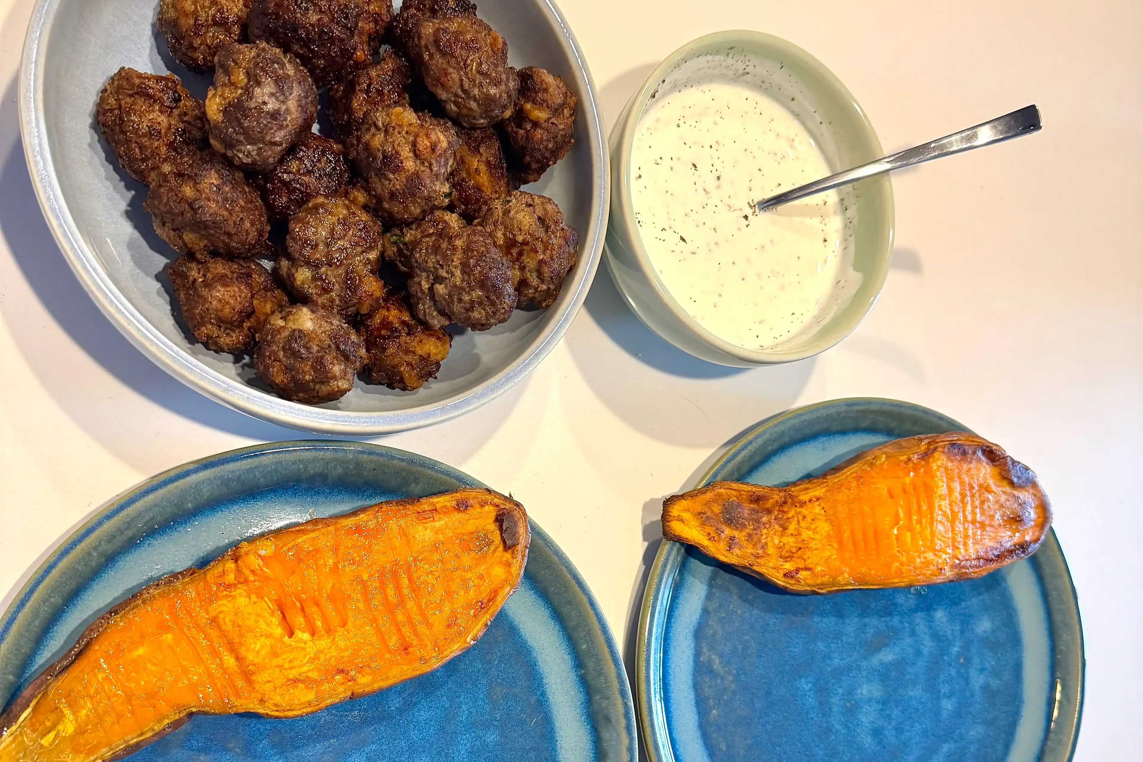 Grandma's Keftedakia (Meatballs) with Baked Sweet Potatoes